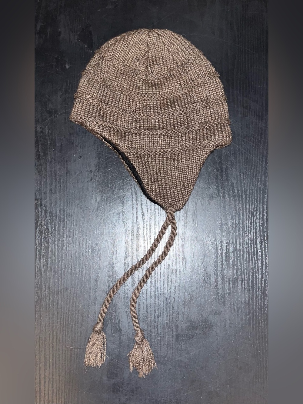 Knit Earflap Beanie Hat in Brown